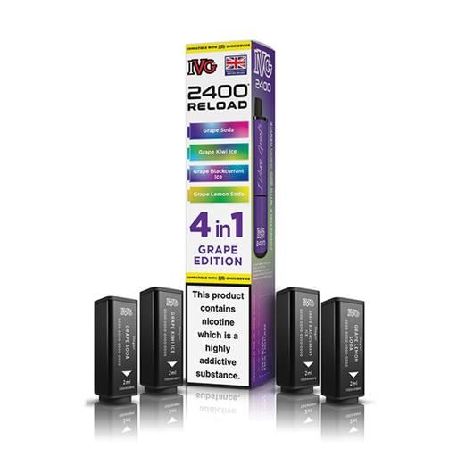 IVG 2400 Reload 4-in-1 Multi Flavour Prefilled Vape Pods Grape Edition