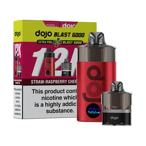 Vaporesso Dojo Blast 6000 Prefilled Pod Vape Kit Straw-Raspberry Cherry Ice 10mg bundle