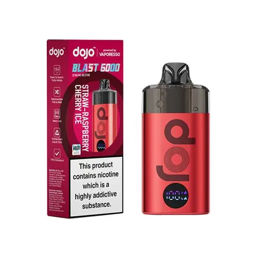 Vaporesso Dojo Blast 6000 Prefilled Pod Vape Kit Straw-Raspberry Cherry Ice 20mg kit