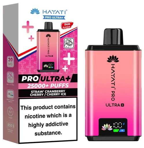 Hayati Pro Ultra Plus 25000 Prefilled Pod Kit Straw Cranberry Cherry + Cherry Ice