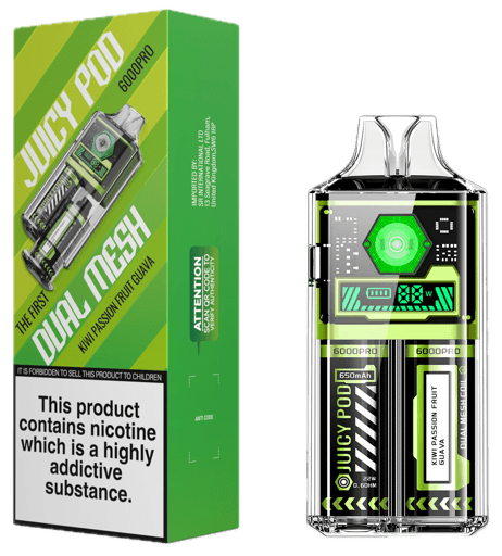 Juicy Pod 6000 Pro Disposable Vape Kit Kiwi Passionfruit Guava